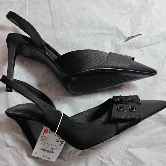 Stradivarius Black Buckle Slingback Heels NWT Size 40 - Picture 9 of 17